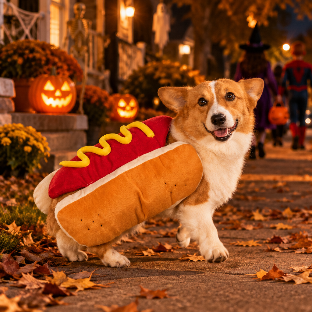 Corgi Hot Dog Trick or Treating