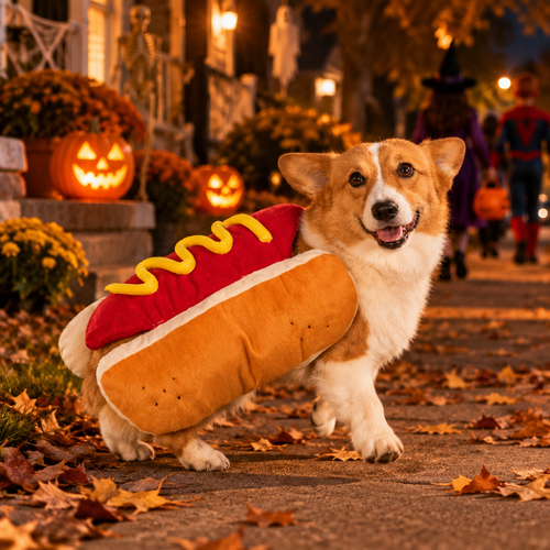 Corgi Hot Dog Trick or Treating