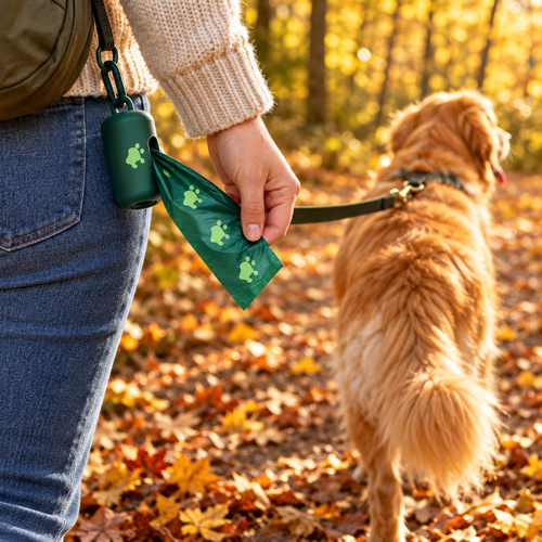 Dog Poop Bags Fall Walk
