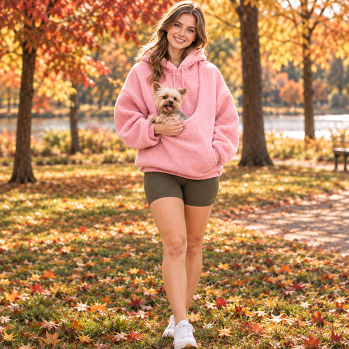 Pink Hoodie Fall with Dog